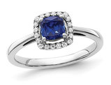 2/3 Carat (ctw) Lab-Created Blue Sapphire Ring in Sterling Silver with Diamonds